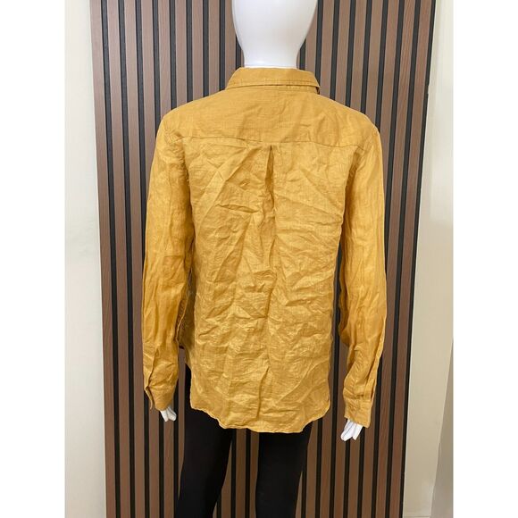 Garnet Hill Women's 12 Yellow Button-Up 100% Linen Shirt Casual Chic Boho Blouse - Picture 2 of 9